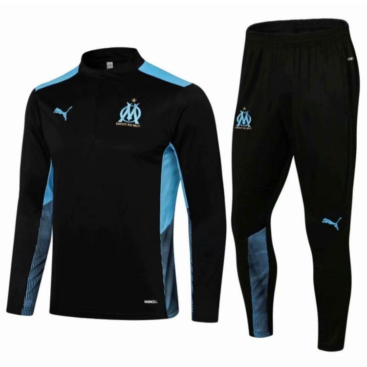 2021/22 Marseille Black Blue Training Kits Sweatshirt with Pants